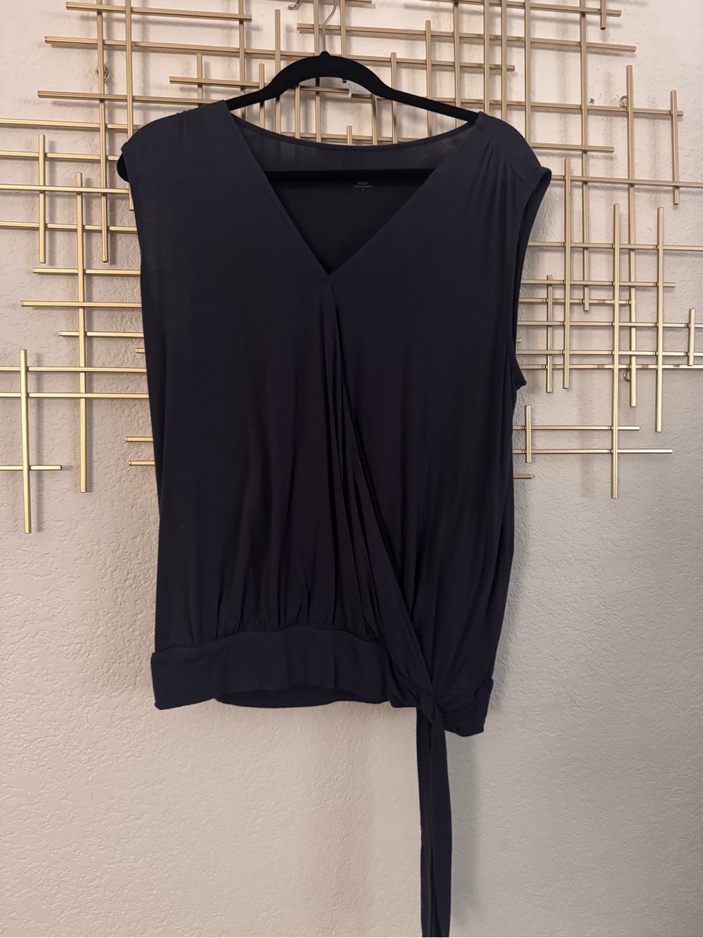 LOFT Navy Blue Sleeveless Wrap Tie-Front V-Neck Blouse